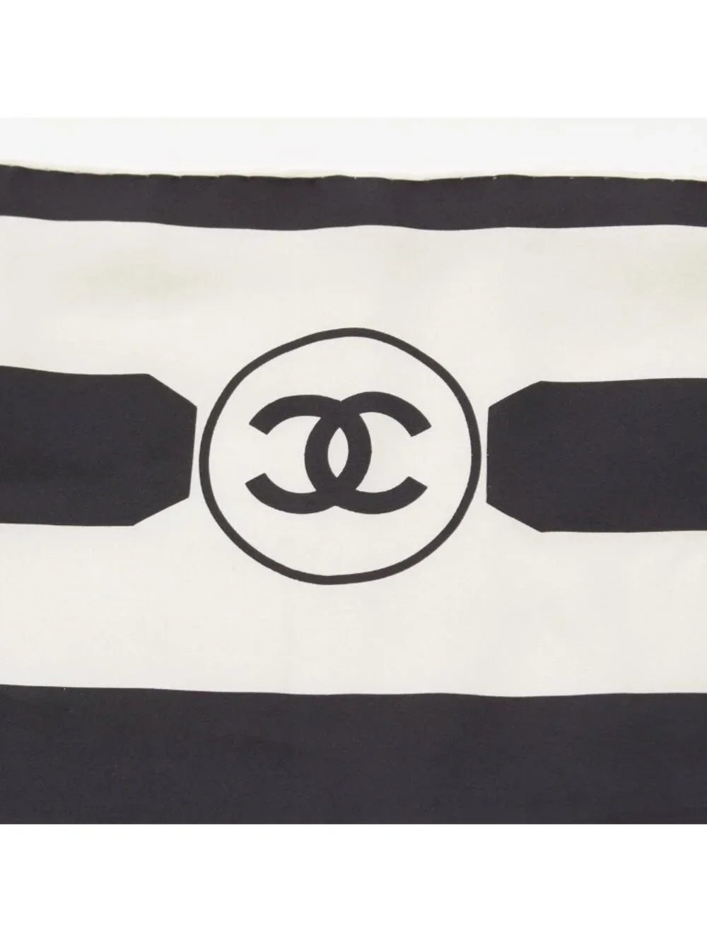 Chanel Silk CC Logo Border Scarf Black White